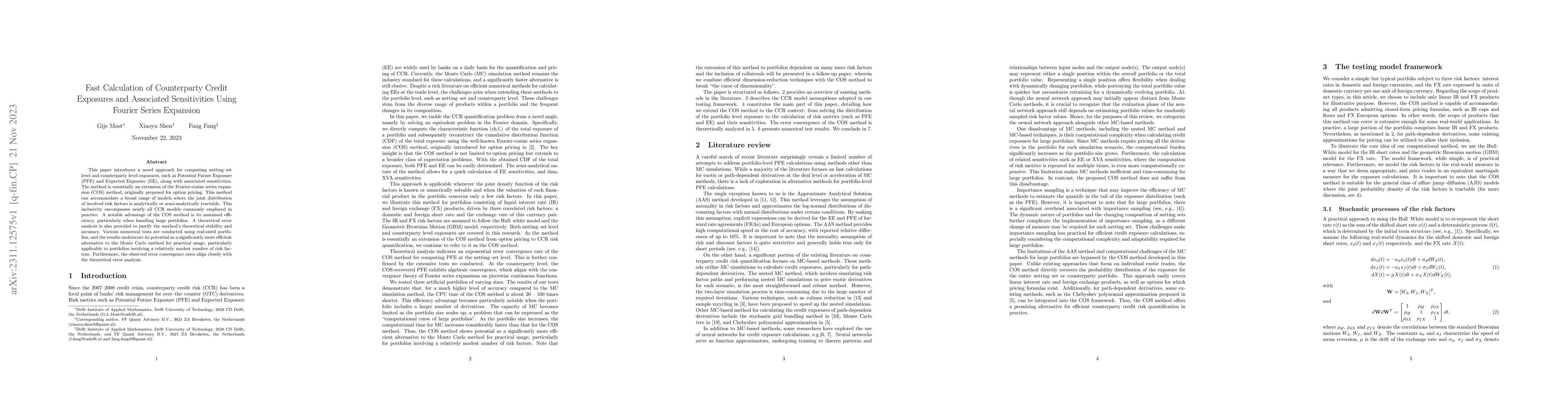 Thumbnail for Fast calculation of Counterparty Credit exposures and associated
  sensitivities using fourier series expansion