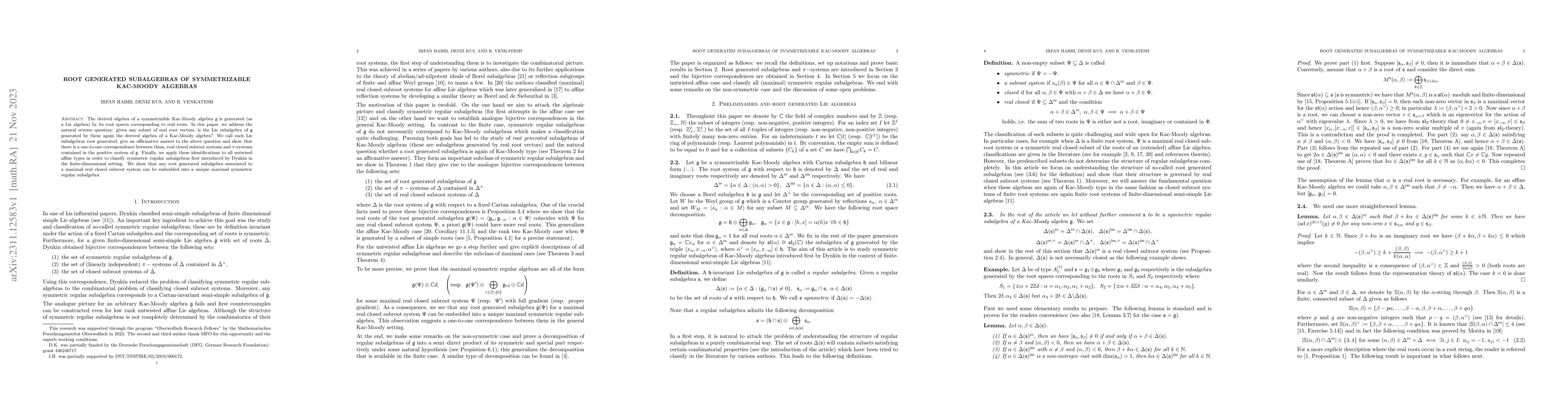 Thumbnail for Root generated subalgebras of symmetrizable Kac-Moody algebras