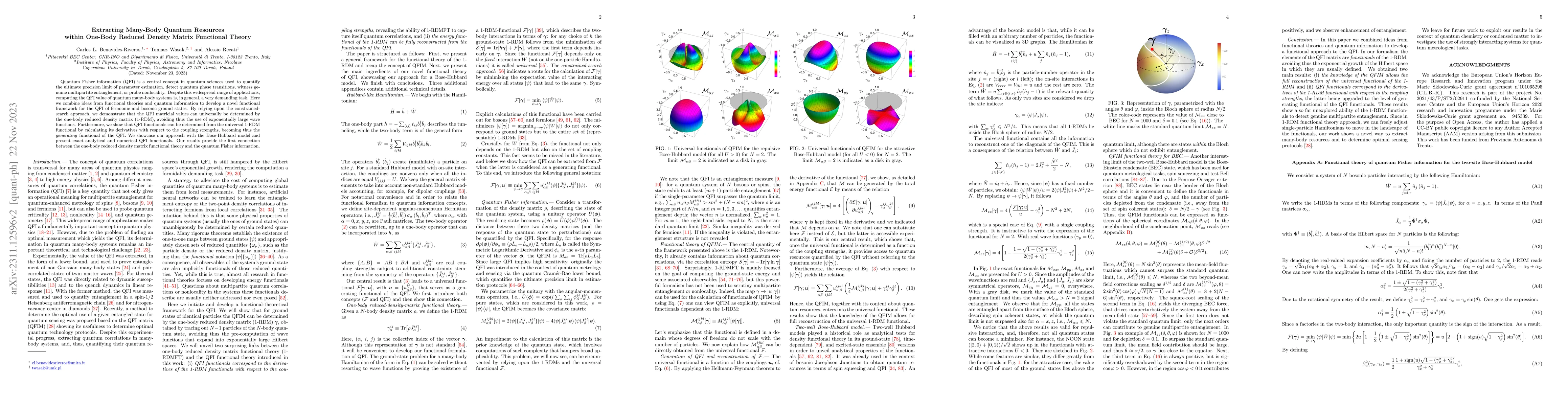 Thumbnail for Extracting Many-Body Quantum Resources within One-Body Reduced Density
  Matrix Functional Theory
