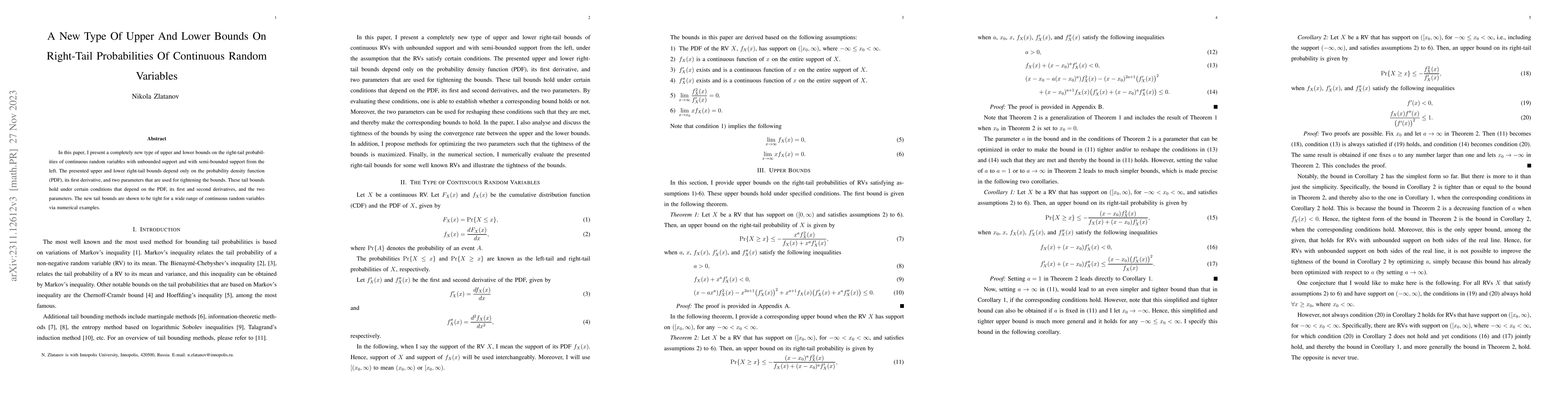 Thumbnail for A New Type Of Upper And Lower Bounds On Right-Tail Probabilities Of
  Continuous Random Variables