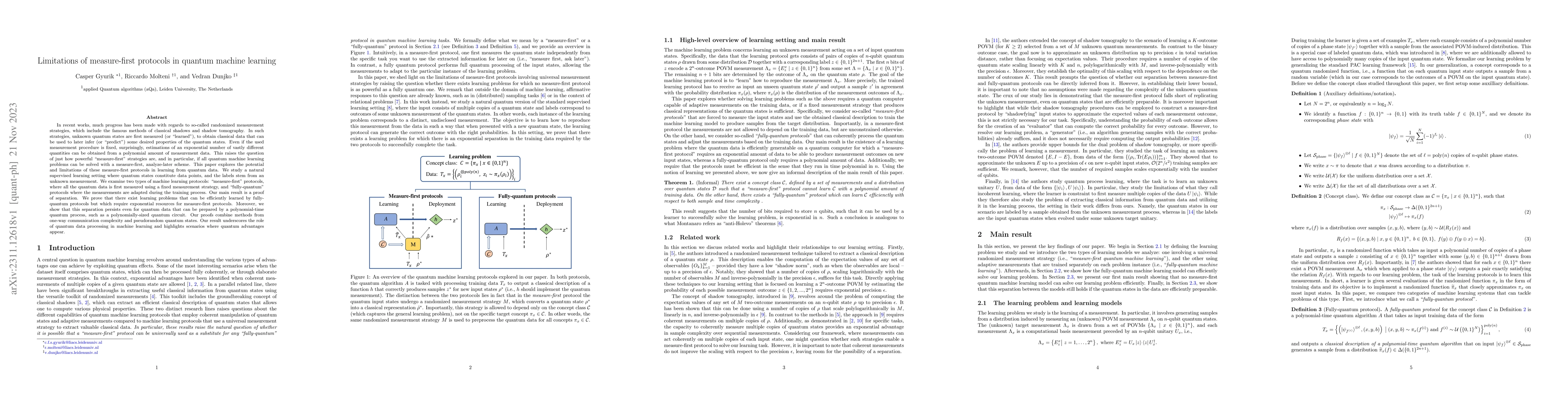 Thumbnail for Limitations of measure-first protocols in quantum machine learning