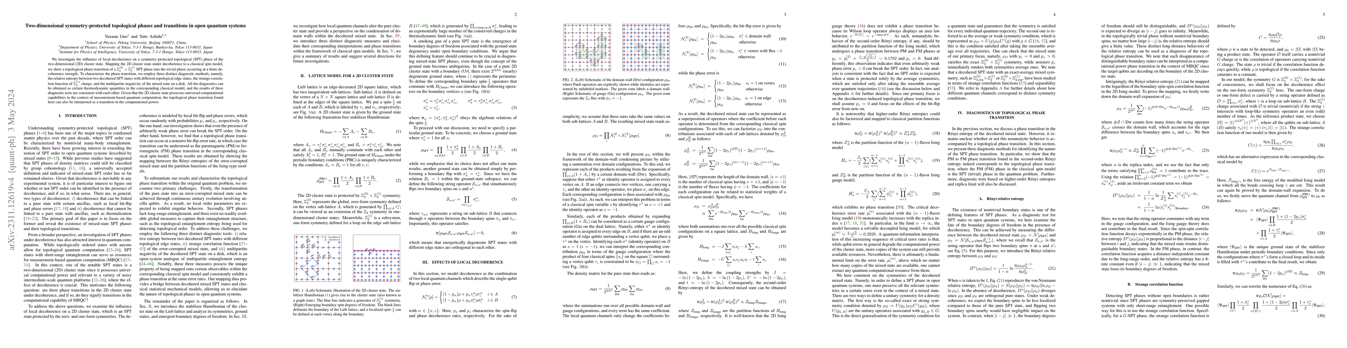 Thumbnail for Two-dimensional symmetry-protected topological phases and transitions in
  open quantum systems
