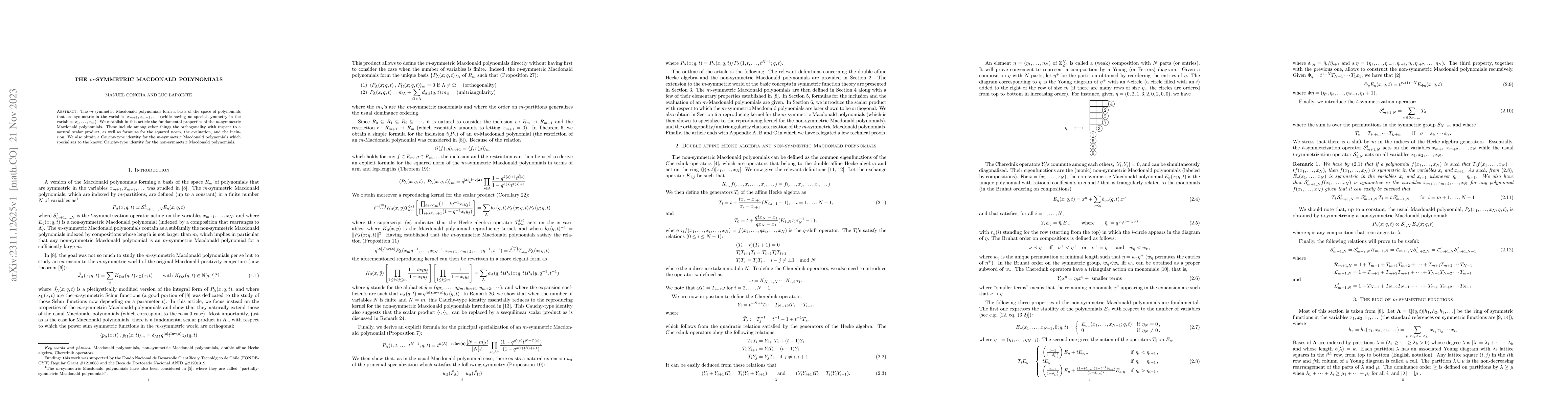 Thumbnail for The $m$-symmetric Macdonald polynomials