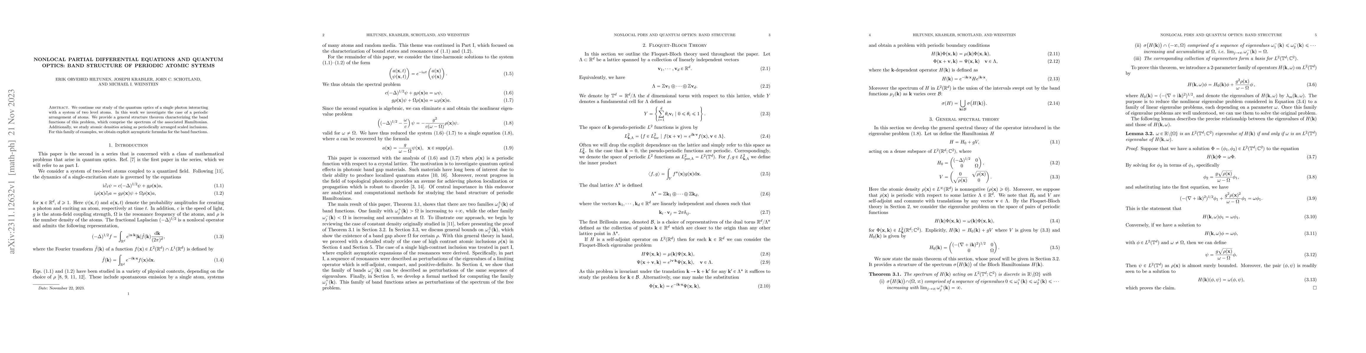 Thumbnail for Nonlocal PDEs and quantum optics: band structure of periodic atomic
  sytems