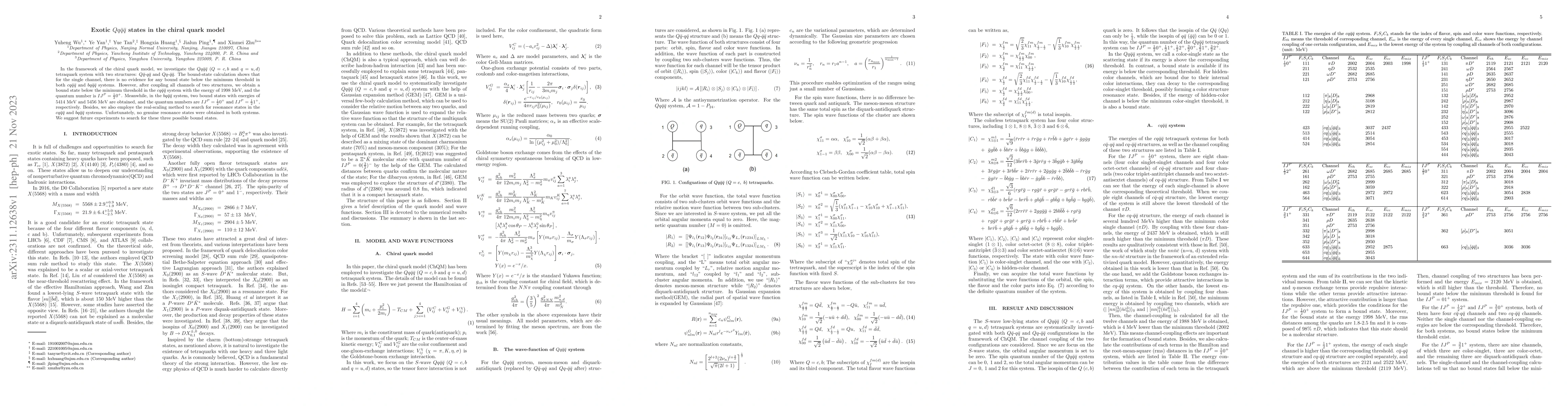 Thumbnail for Exotic $Qq\bar{q}\bar{q}$ states in the chiral quark model