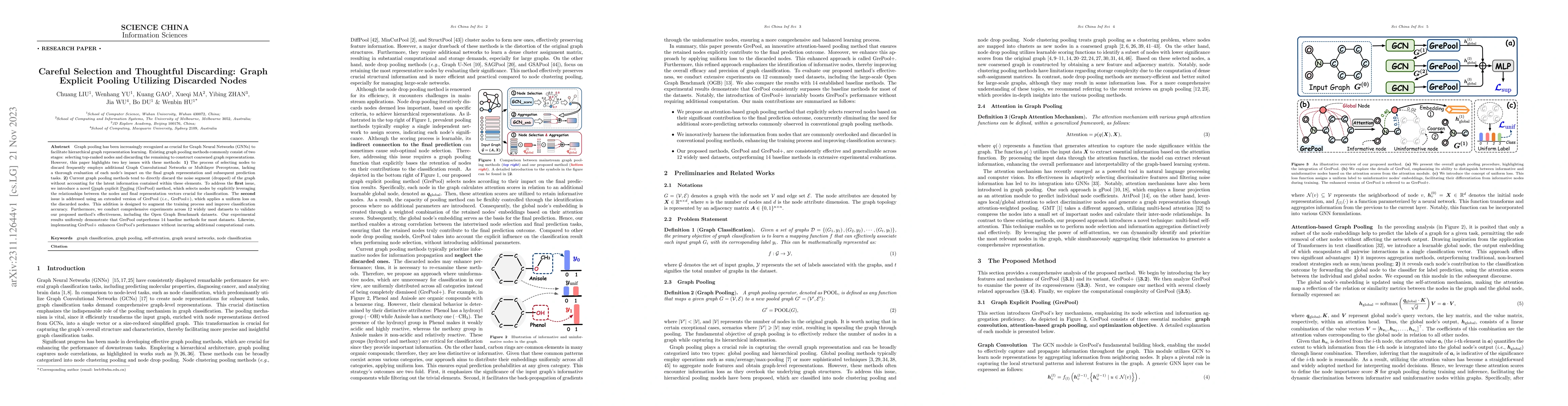 Thumbnail for Careful Selection and Thoughtful Discarding: Graph Explicit Pooling
  Utilizing Discarded Nodes