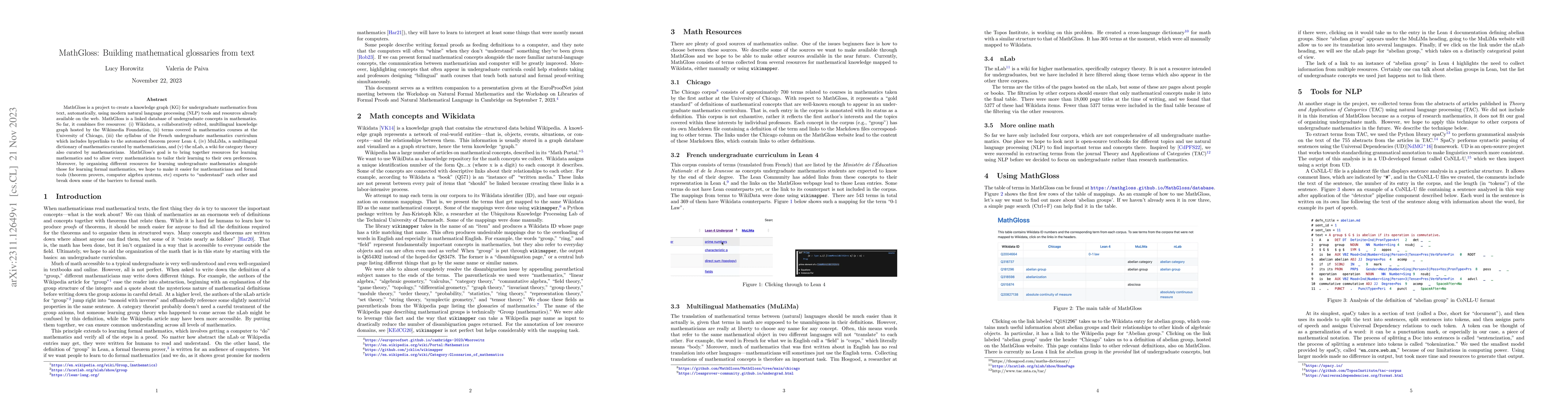 Thumbnail for MathGloss: Building mathematical glossaries from text