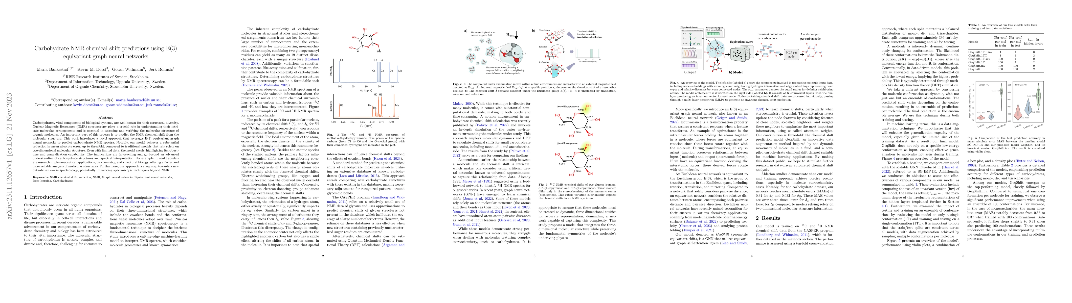 Thumbnail for Carbohydrate NMR chemical shift predictions using E(3) equivariant graph
  neural networks