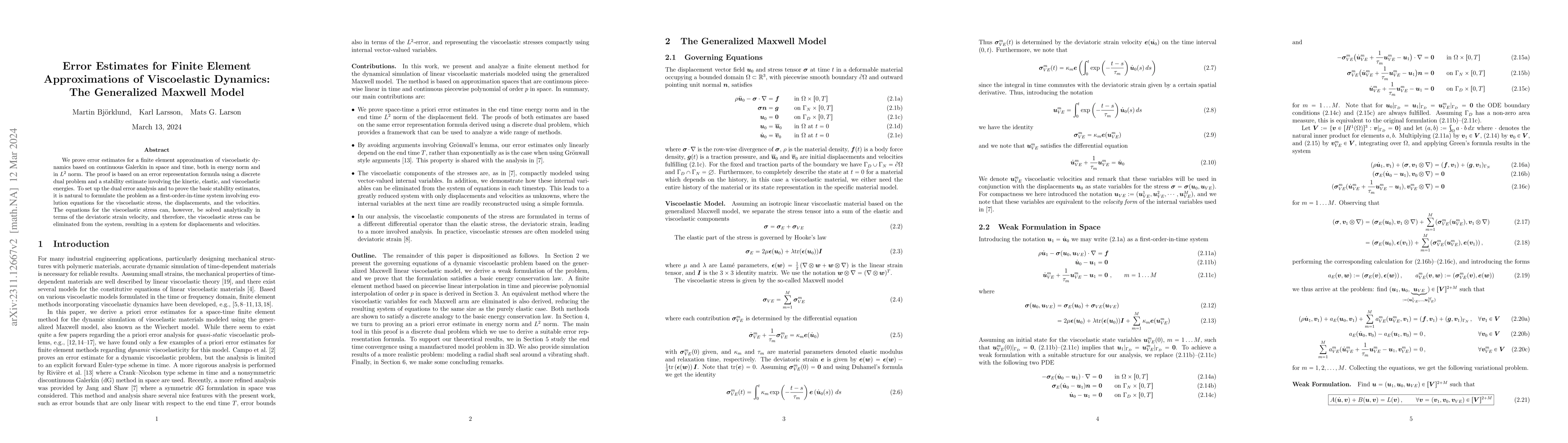 Thumbnail for Error Estimates for Finite Element Approximations of Viscoelastic
  Dynamics: The Generalized Maxwell Model