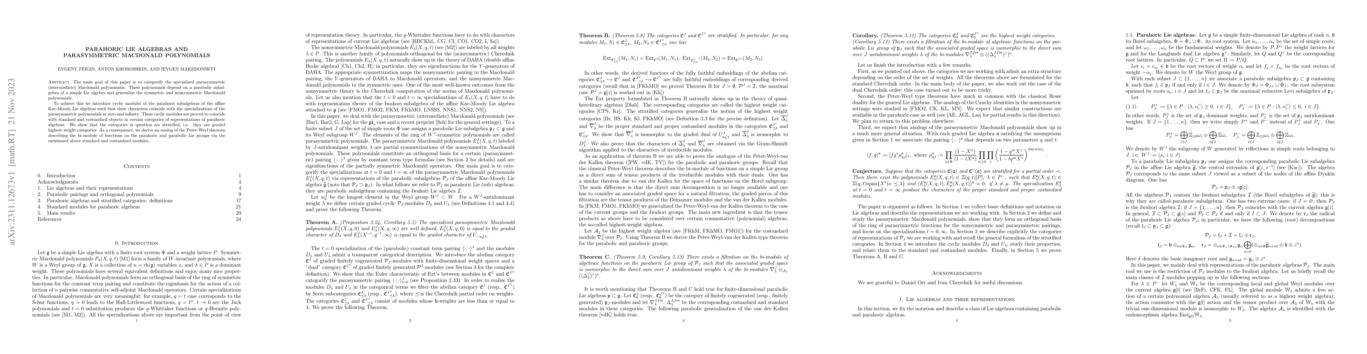 Thumbnail for Parahoric Lie algebras and parasymmetric Macdonald polynomials