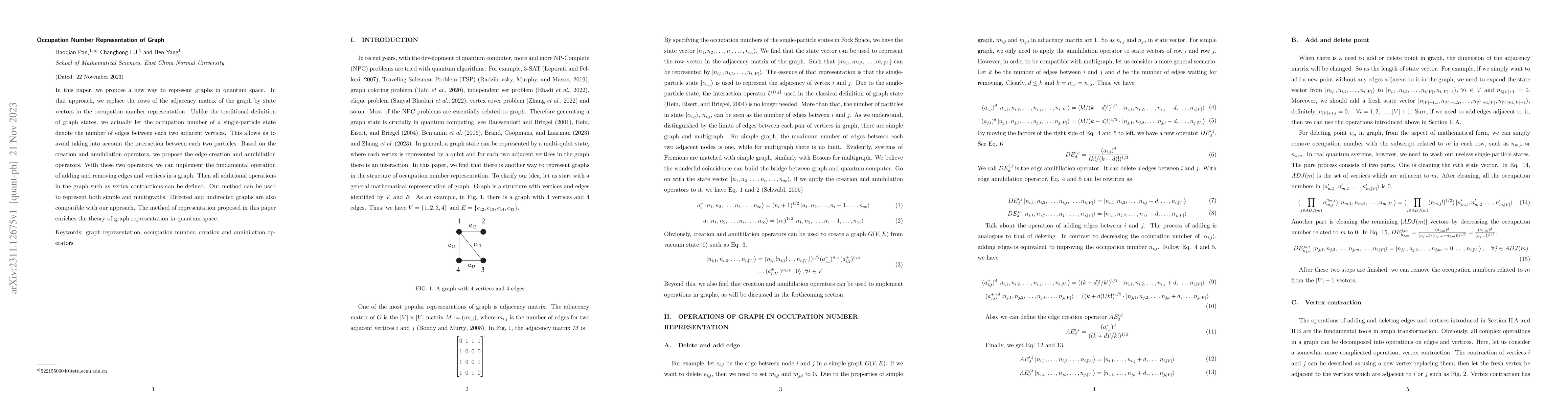 Thumbnail for Occupation Number Representation of Graph