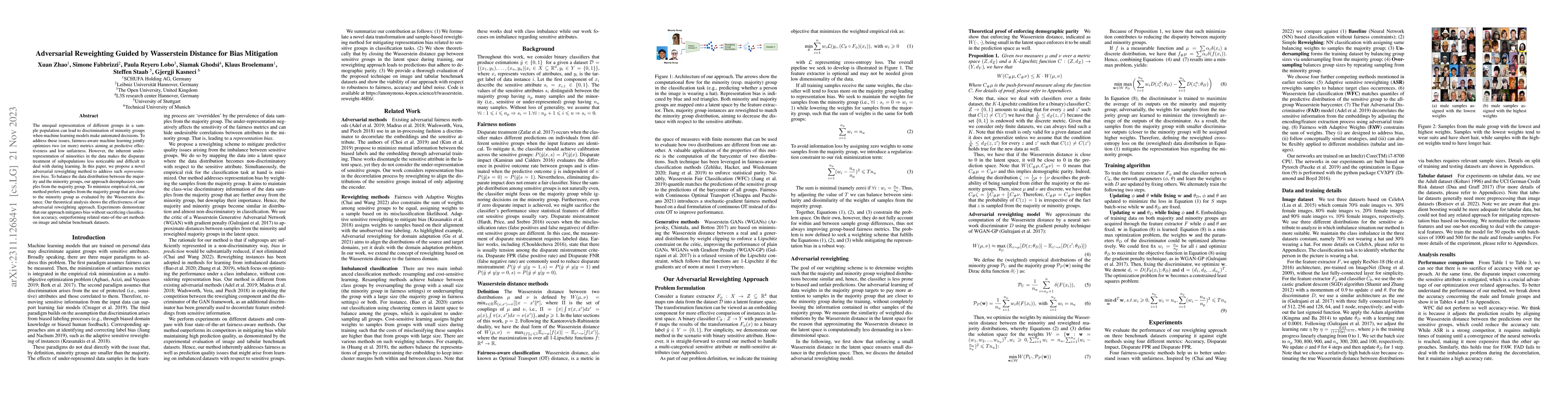 Thumbnail for Adversarial Reweighting Guided by Wasserstein Distance for Bias
  Mitigation