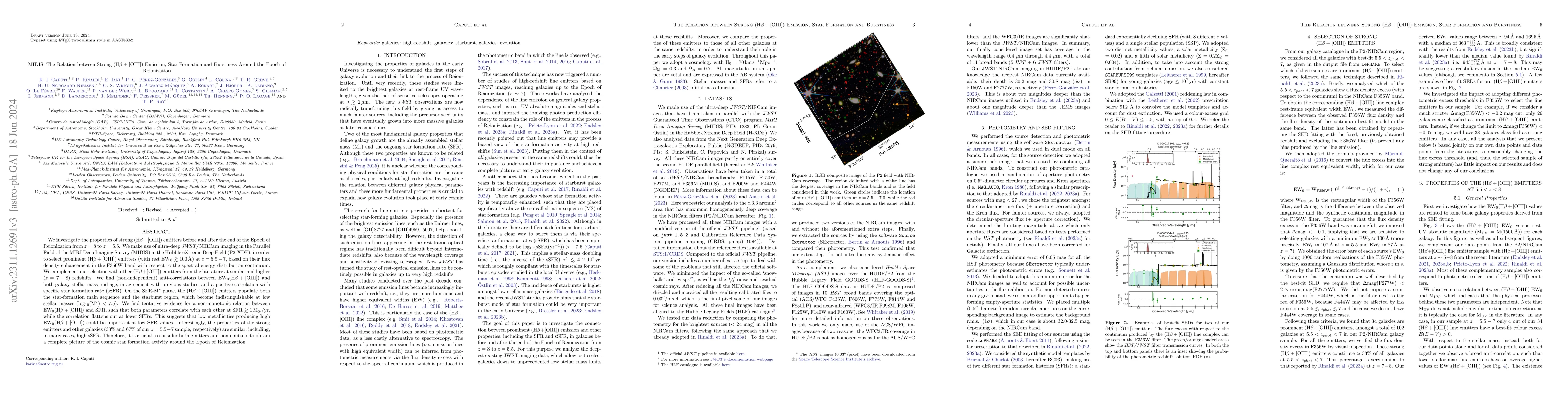 Thumbnail for MIDIS: The Relation between Strong (Hb+[OIII]) Emission, Star Formation
  and Burstiness Around the Epoch of Reionization