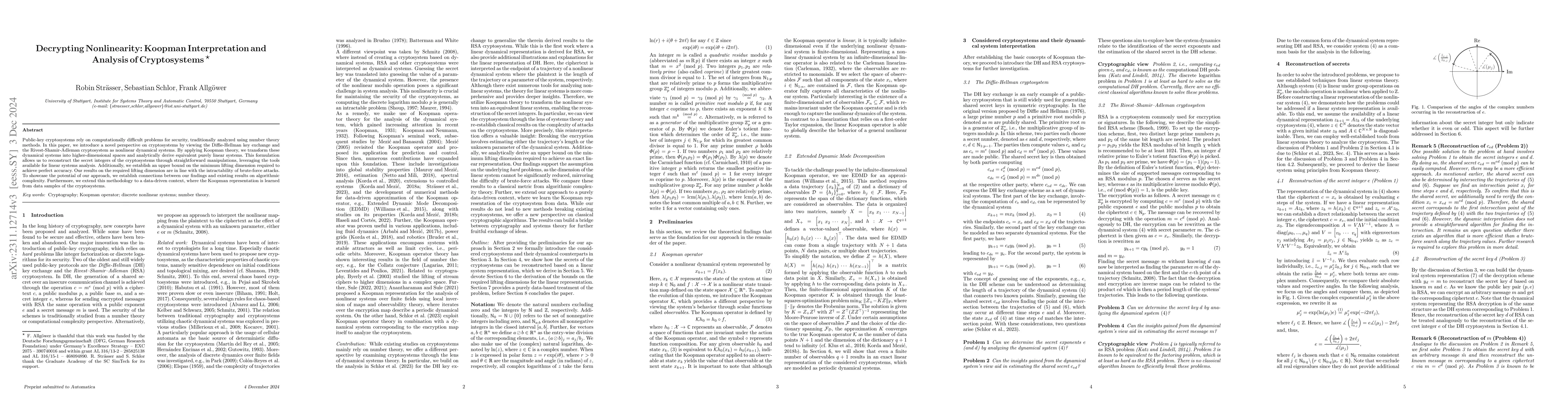 Thumbnail for Decrypting Nonlinearity: Koopman Interpretation and Analysis of
  Cryptosystems