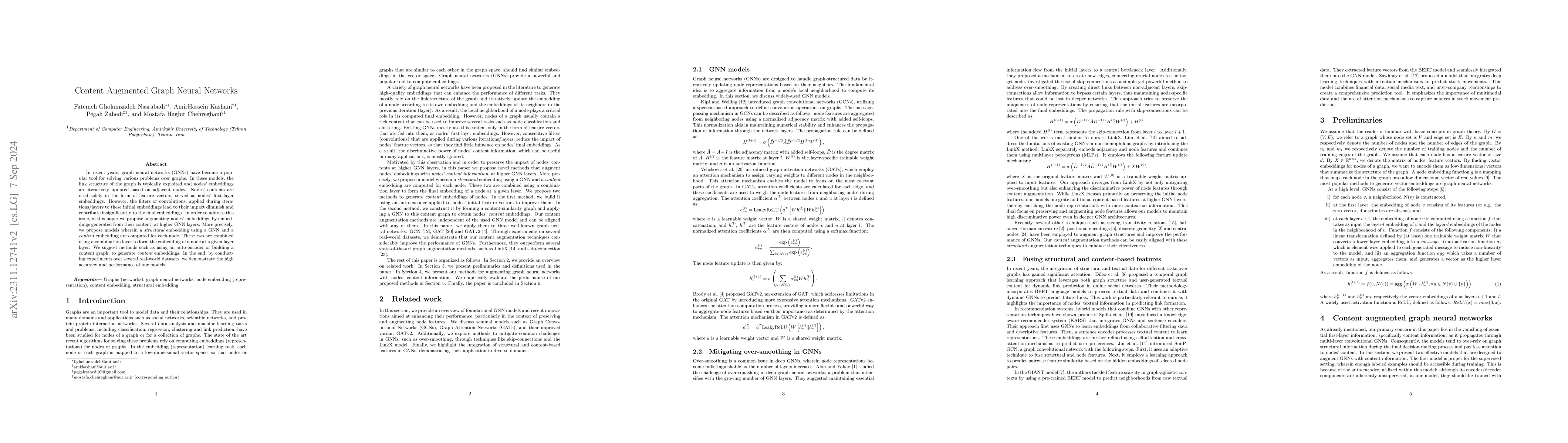 Thumbnail for Content Augmented Graph Neural Networks