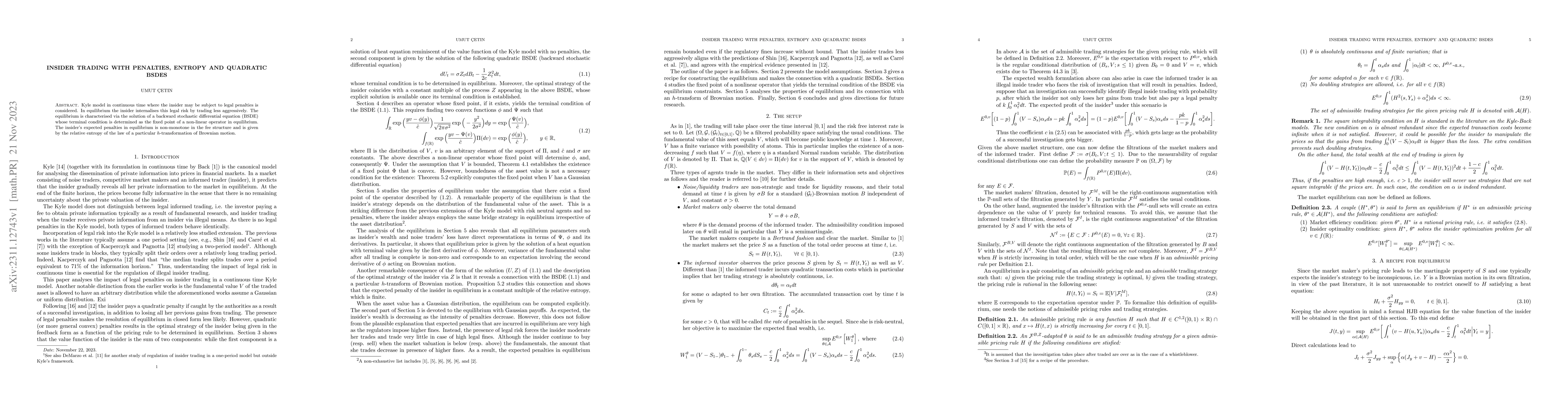 Thumbnail for Insider trading with penalties, entropy and quadratic BSDEs