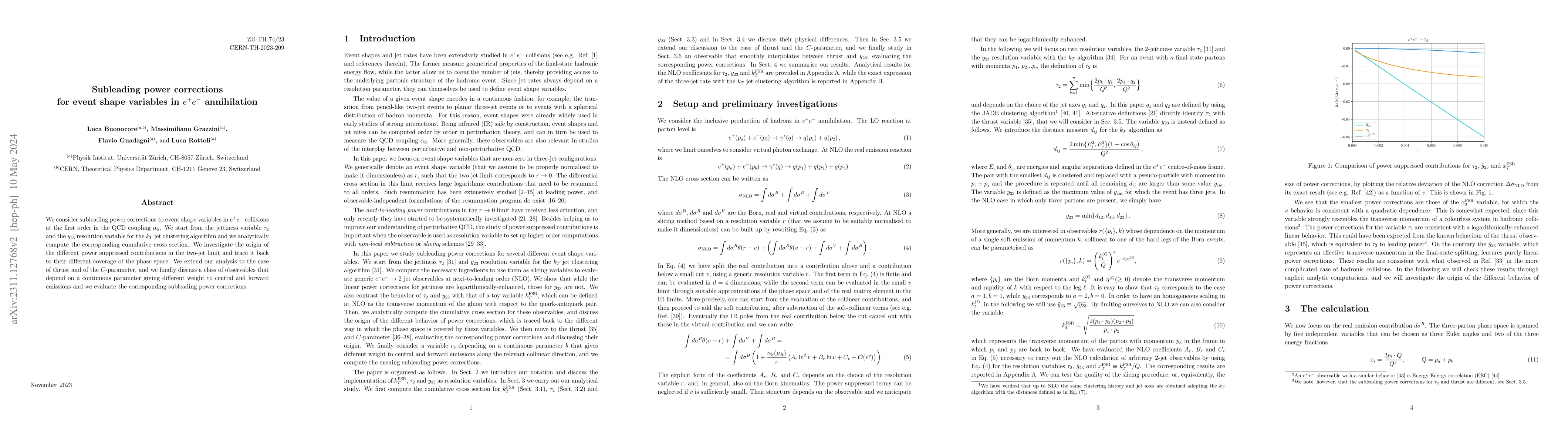 Thumbnail for Subleading power corrections for event shape variables in $e^+ e^-$
  annihilation