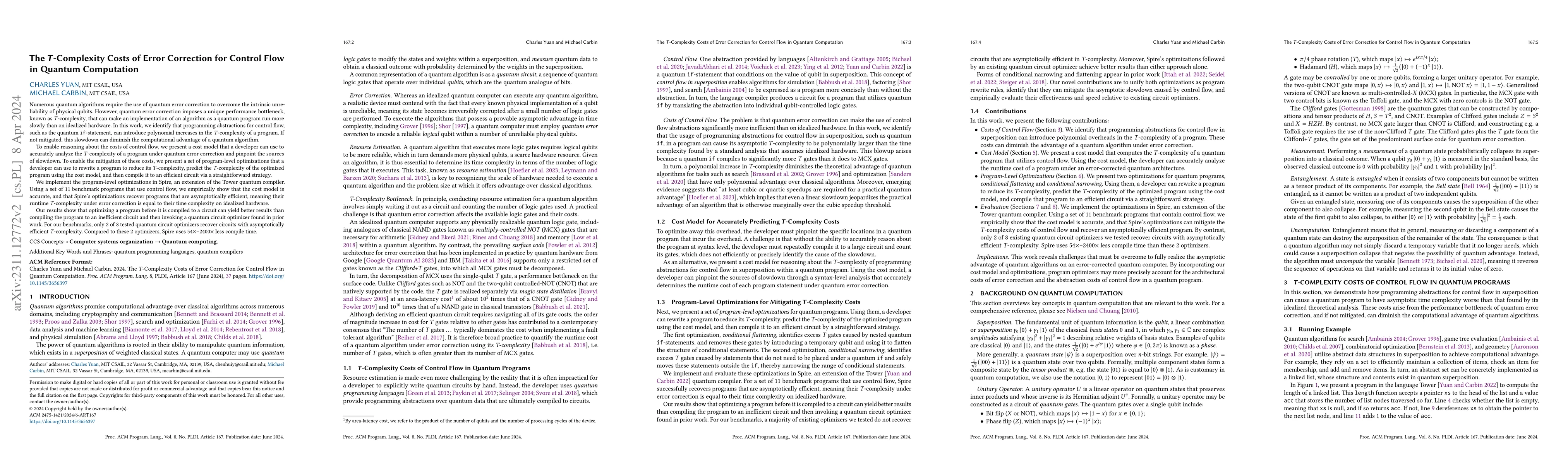 Thumbnail for The T-Complexity Costs of Error Correction for Control Flow in Quantum
  Computation