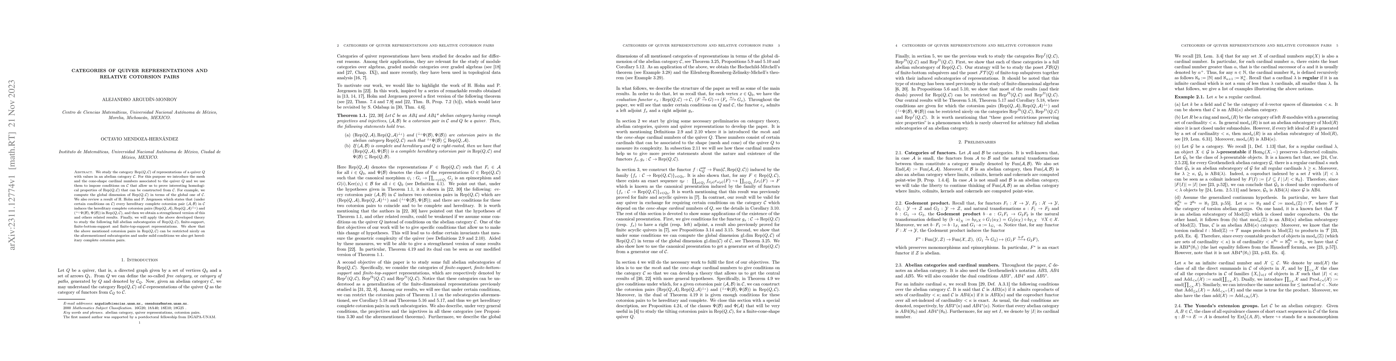 Thumbnail for Categories of quiver representations and relative cotorsion pairs
