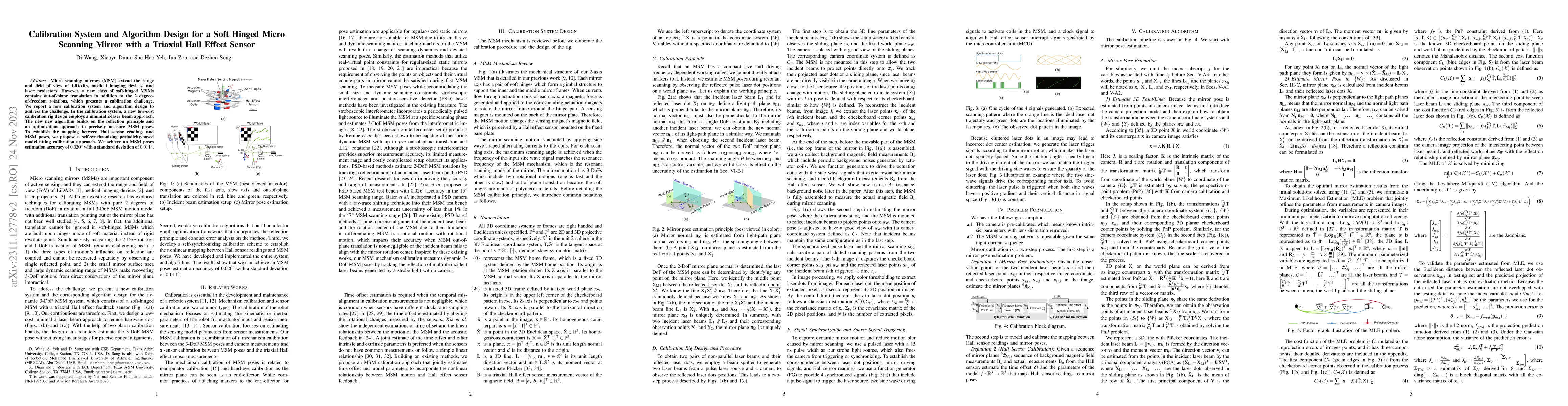 Thumbnail for Calibration System and Algorithm Design for a Soft Hinged Micro Scanning
  Mirror with a Triaxial Hall Effect Sensor