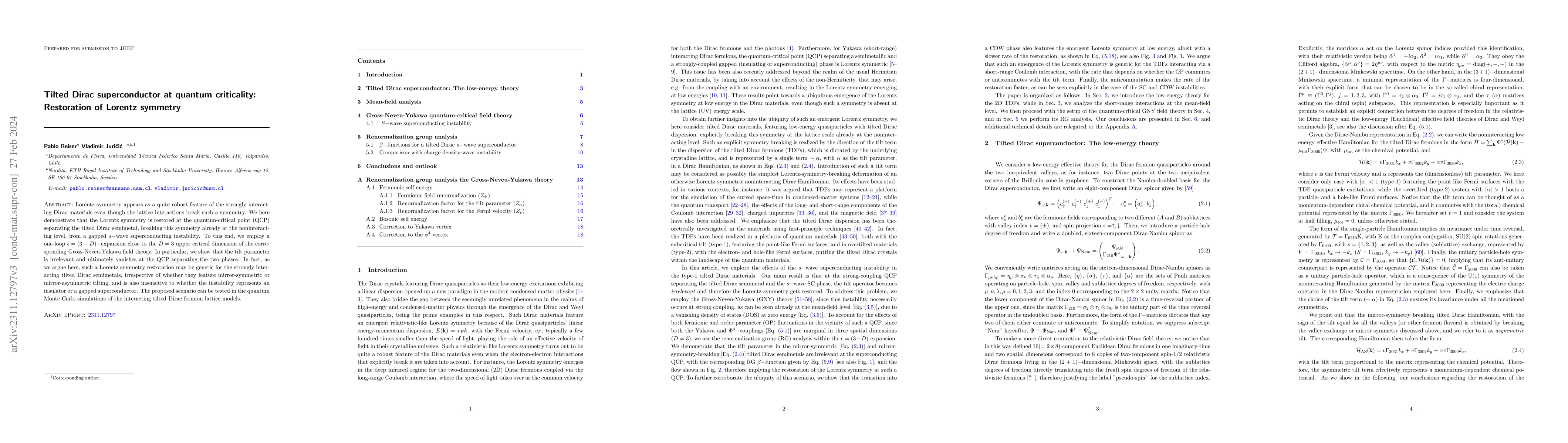Thumbnail for Tilted Dirac superconductor at quantum criticality: Restoration of
  Lorentz symmetry