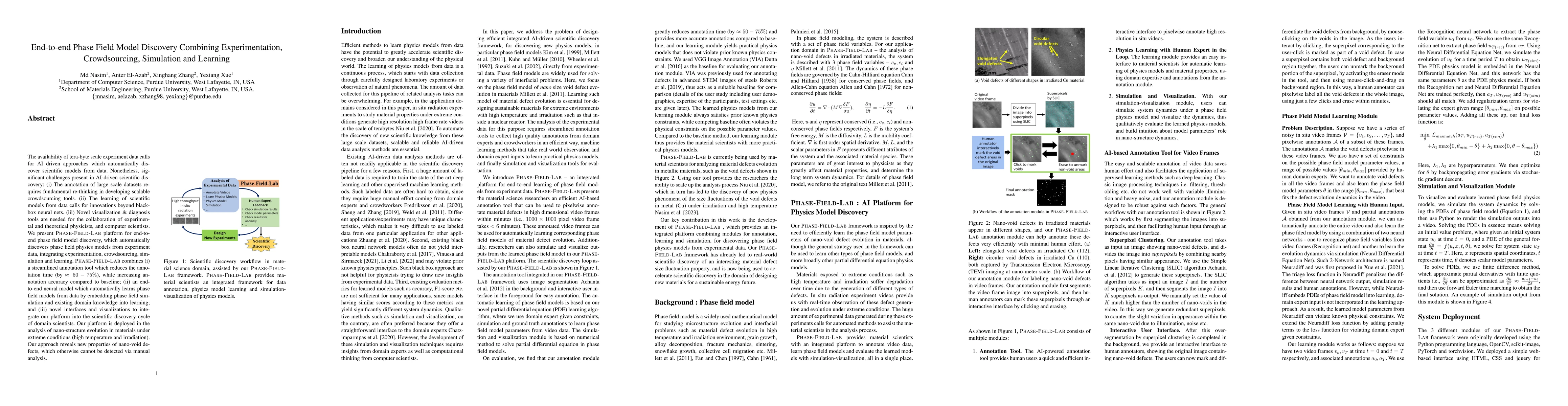 Thumbnail for End-to-end Phase Field Model Discovery Combining Experimentation,
  Crowdsourcing, Simulation and Learning