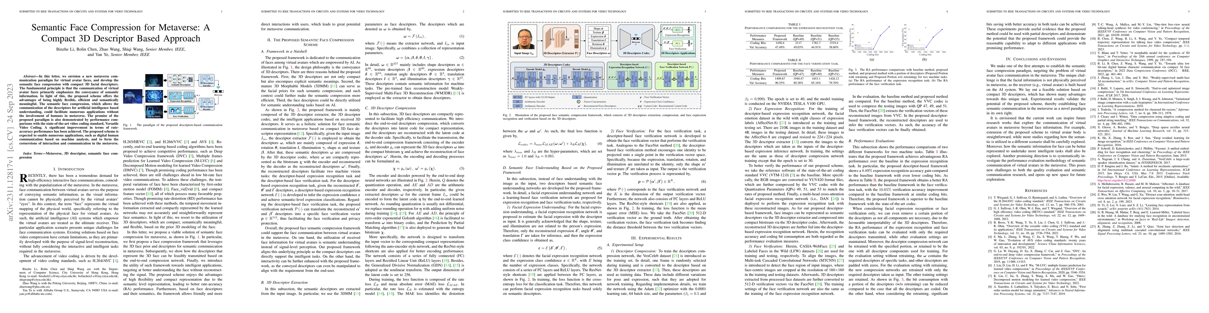 Thumbnail for Semantic Face Compression for Metaverse: A Compact 3D Descriptor Based
  Approach