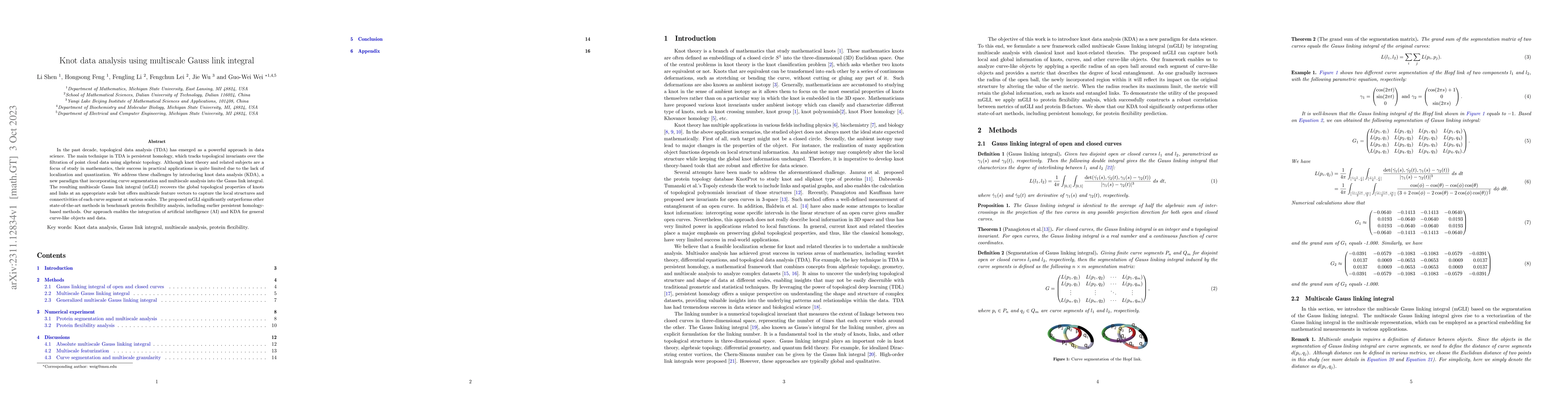Thumbnail for Knot data analysis using multiscale Gauss link integral