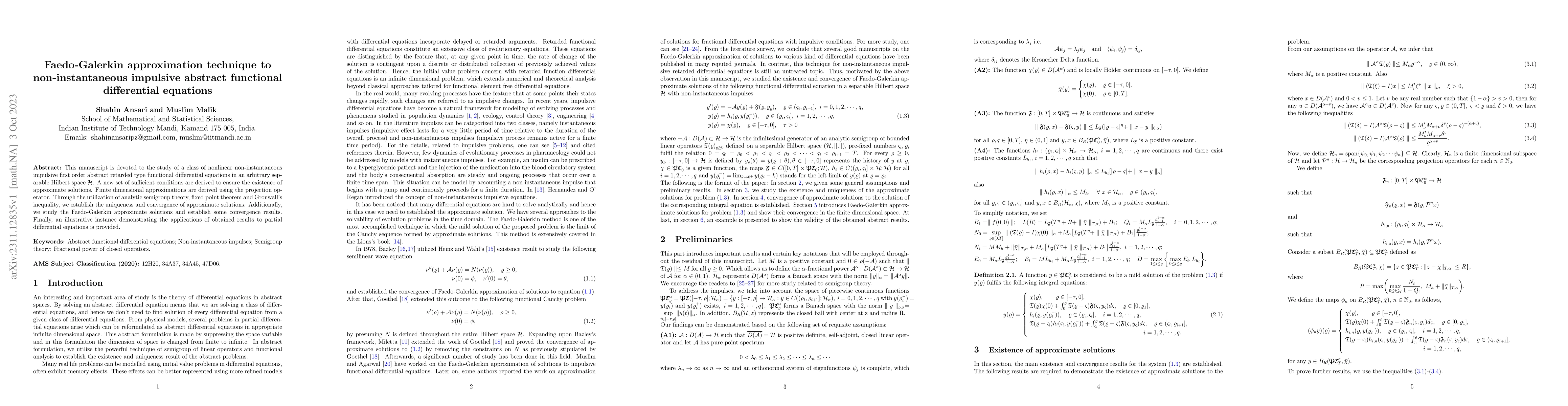 Thumbnail for Faedo-Galerkin approximation technique to non-instantaneous impulsive
  abstract functional differential equations