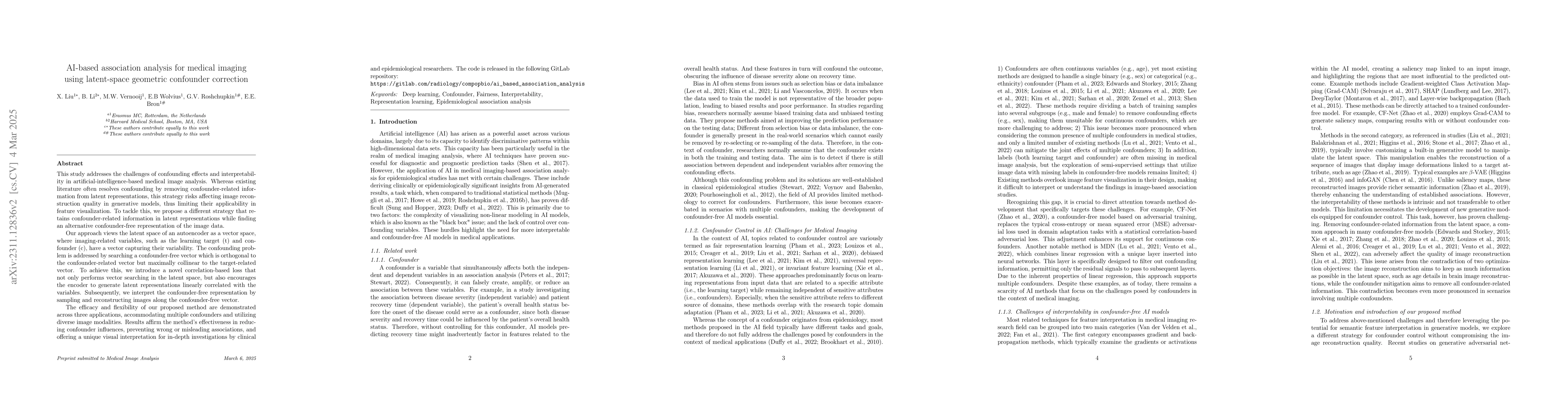 Thumbnail for AI-based association analysis for medical imaging using latent-space
  geometric confounder correction