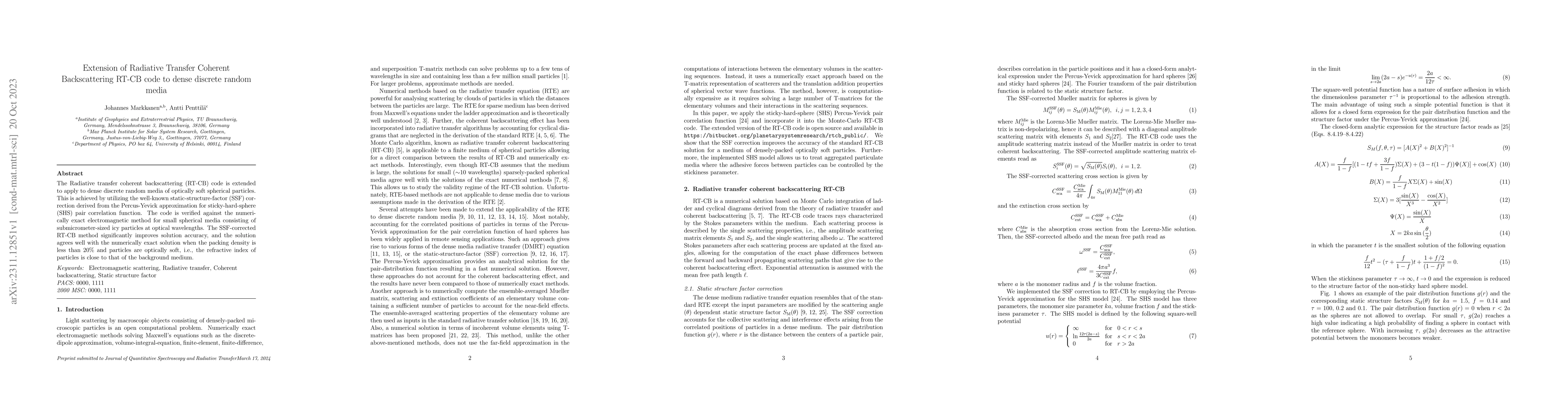 Thumbnail for Extension of Radiative Transfer Coherent Backscattering RT-CB code to
  dense discrete random media