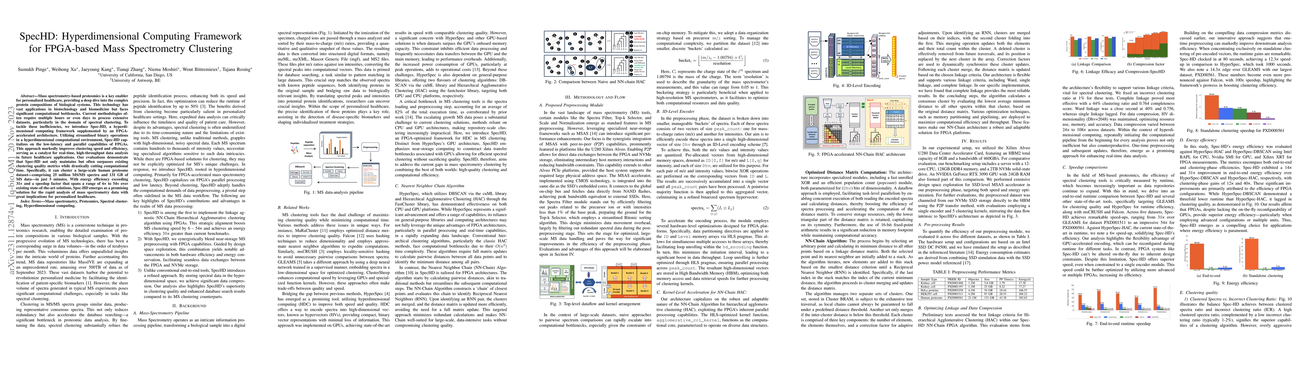 Thumbnail for SpecHD: Hyperdimensional Computing Framework for FPGA-based Mass
  Spectrometry Clustering