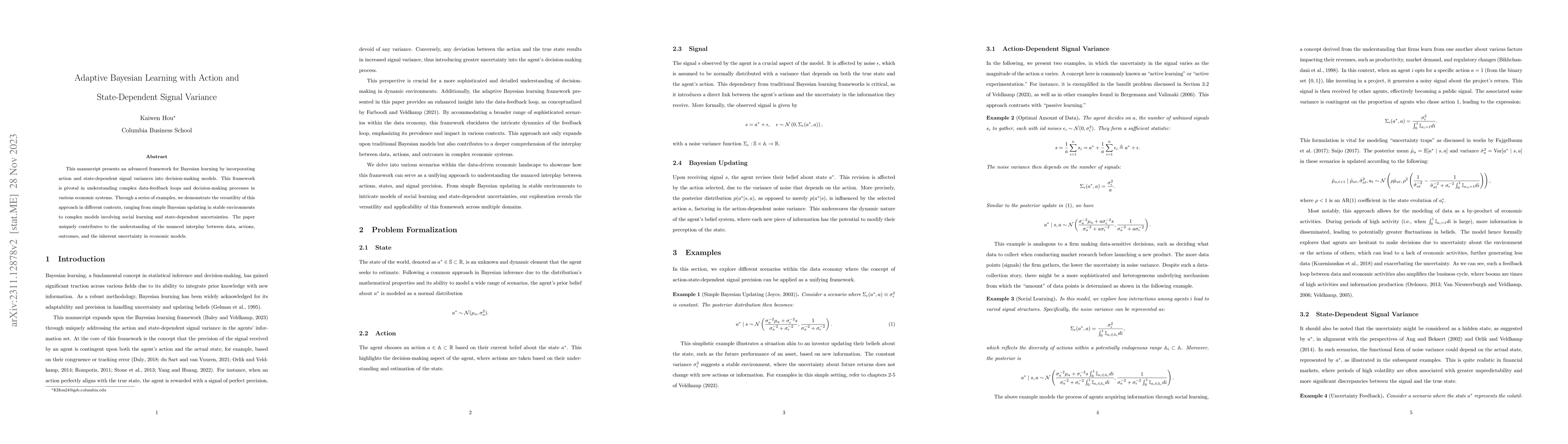 Thumbnail for Adaptive Bayesian Learning with Action and State-Dependent Signal
  Variance