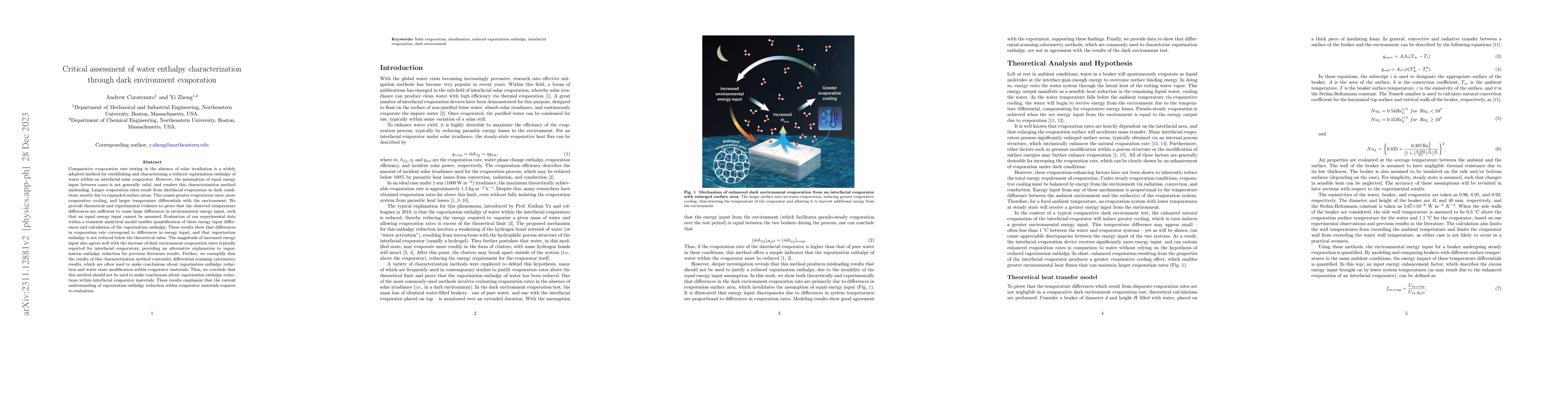 Thumbnail for Critical assessment of water enthalpy characterization through dark
  environment evaporation