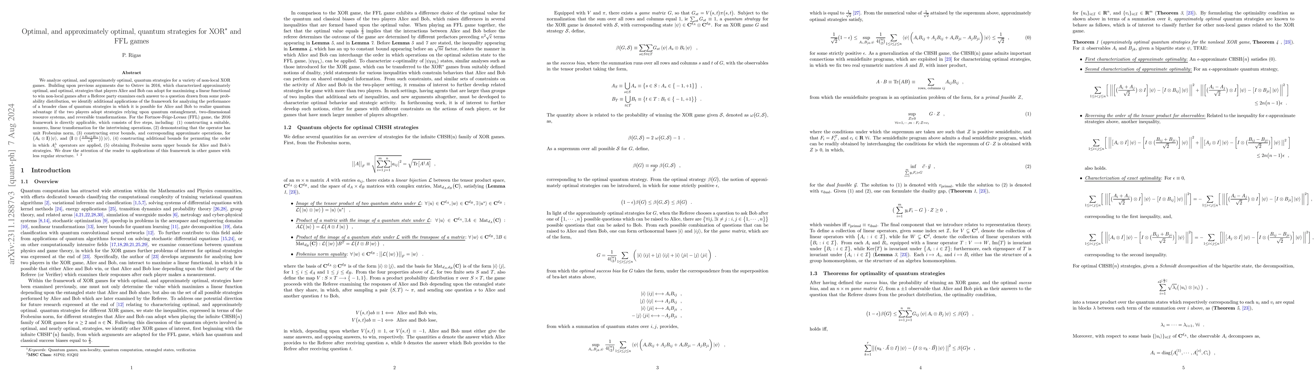 Thumbnail for Optimal, and approximately optimal, quantum strategies for
  $\mathrm{XOR}^{*}$ and $\mathrm{FFL}$ games