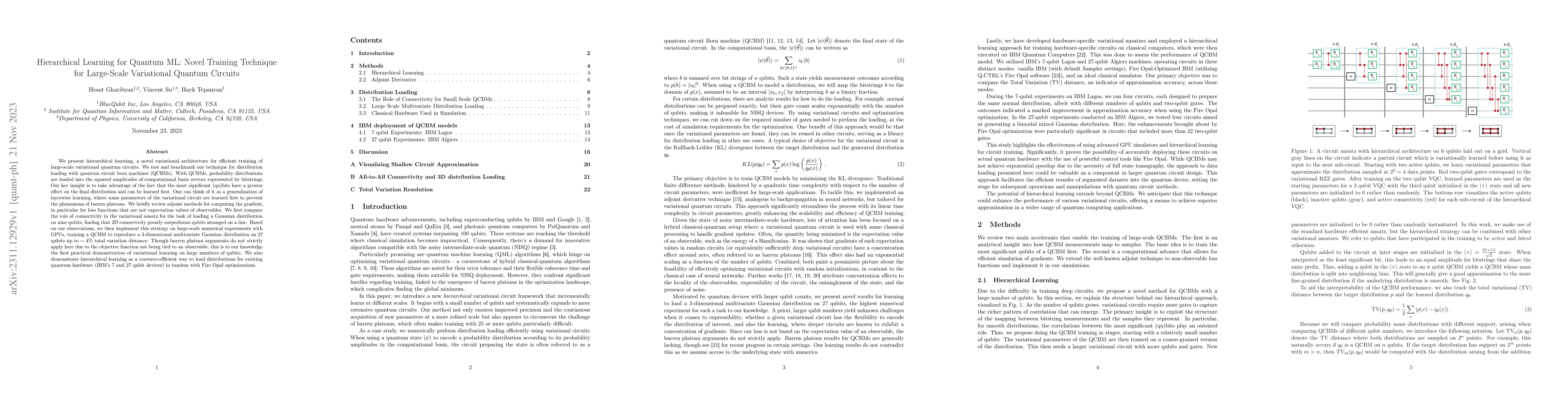 Thumbnail for Hierarchical Learning for Quantum ML: Novel Training Technique for
  Large-Scale Variational Quantum Circuits