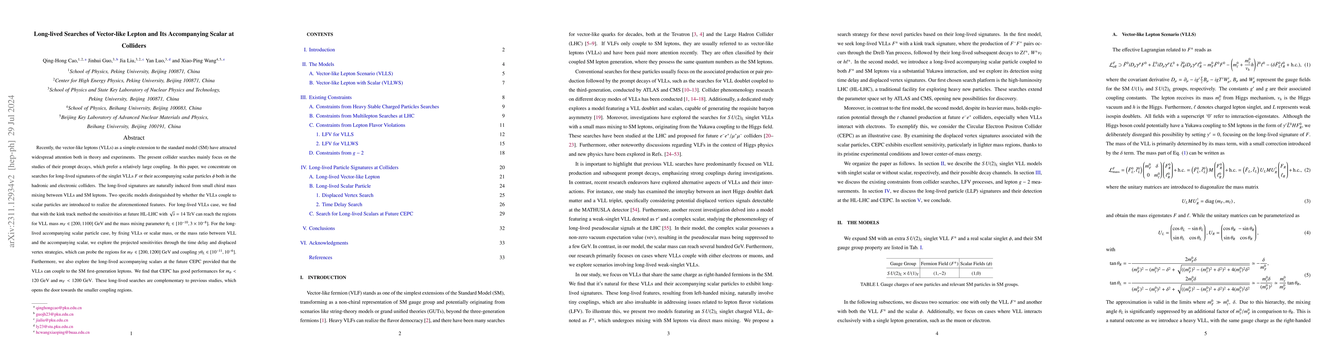 Thumbnail for Long-lived Searches of Vector-like Lepton and Its Accompanying Scalar at
  Colliders
