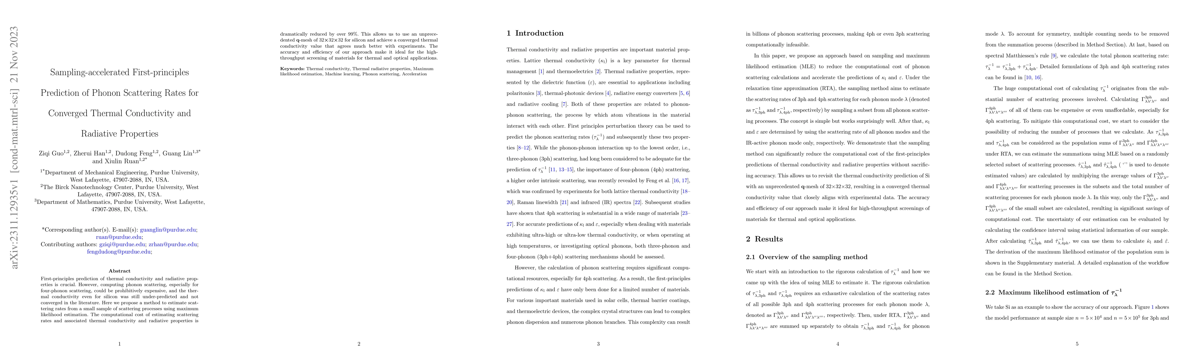 Thumbnail for Sampling-accelerated First-principles Prediction of Phonon Scattering
  Rates for Converged Thermal Conductivity and Radiative Properties
