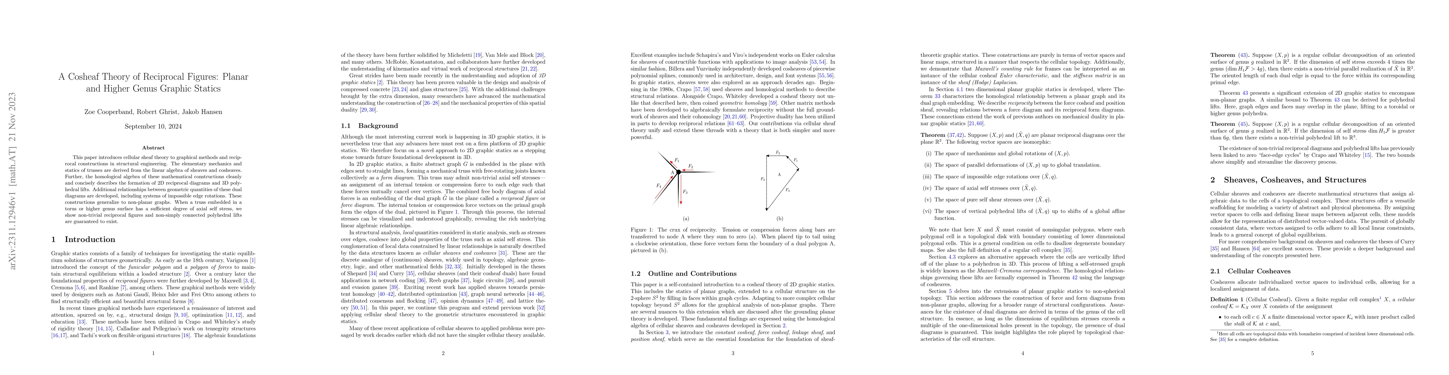 Thumbnail for A Cosheaf Theory of Reciprocal Figures: Planar and Higher Genus Graphic
  Statics