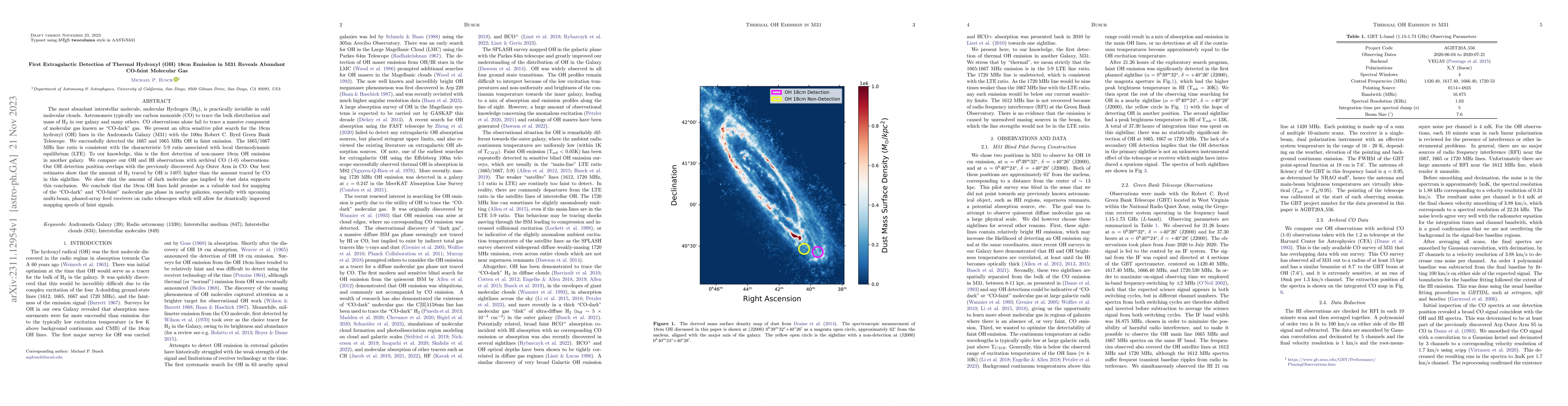 Thumbnail for First Extragalactic Detection of Thermal Hydroxyl (OH) 18cm Emission in
  M31 Reveals Abundant CO-faint Molecular Gas