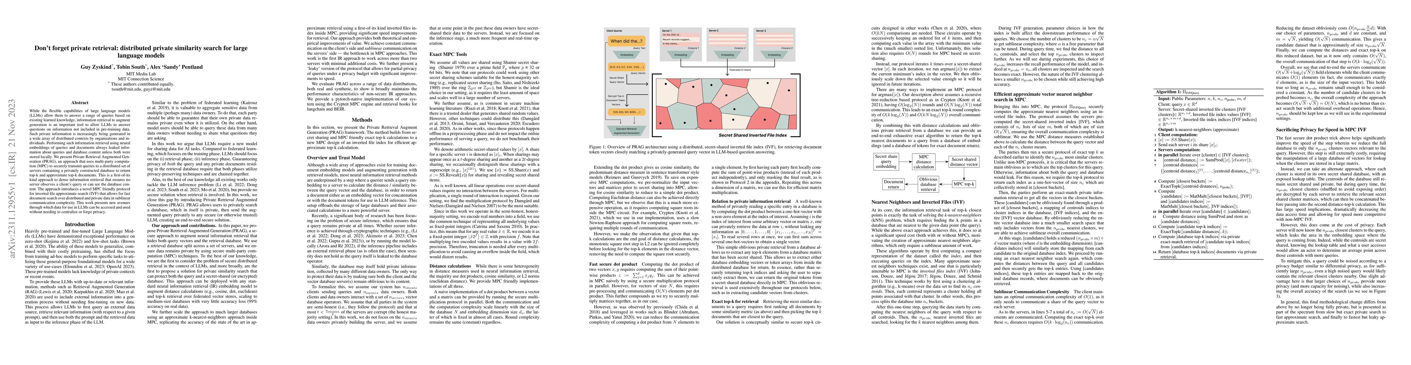 Thumbnail for Don't forget private retrieval: distributed private similarity search
  for large language models