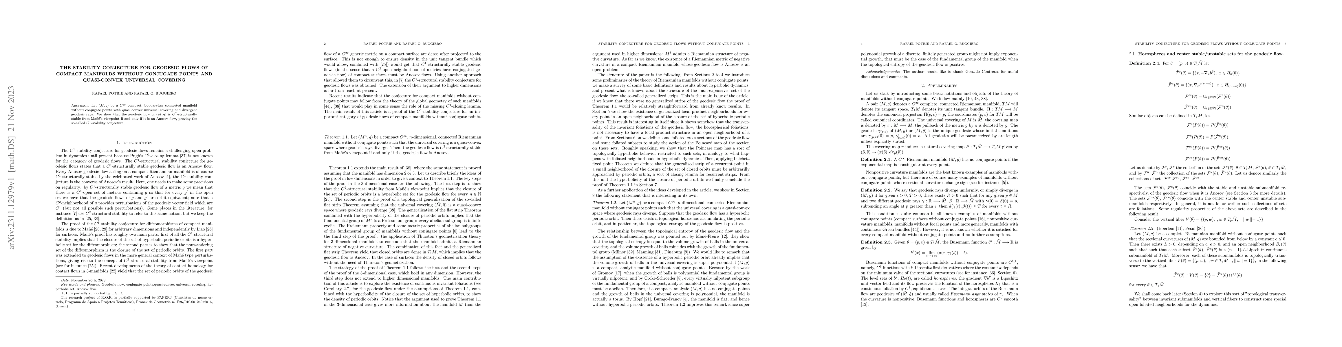 Thumbnail for The stability conjecture for geodesic flows of compact manifolds without
  conjugate points and quasi-convex universal covering