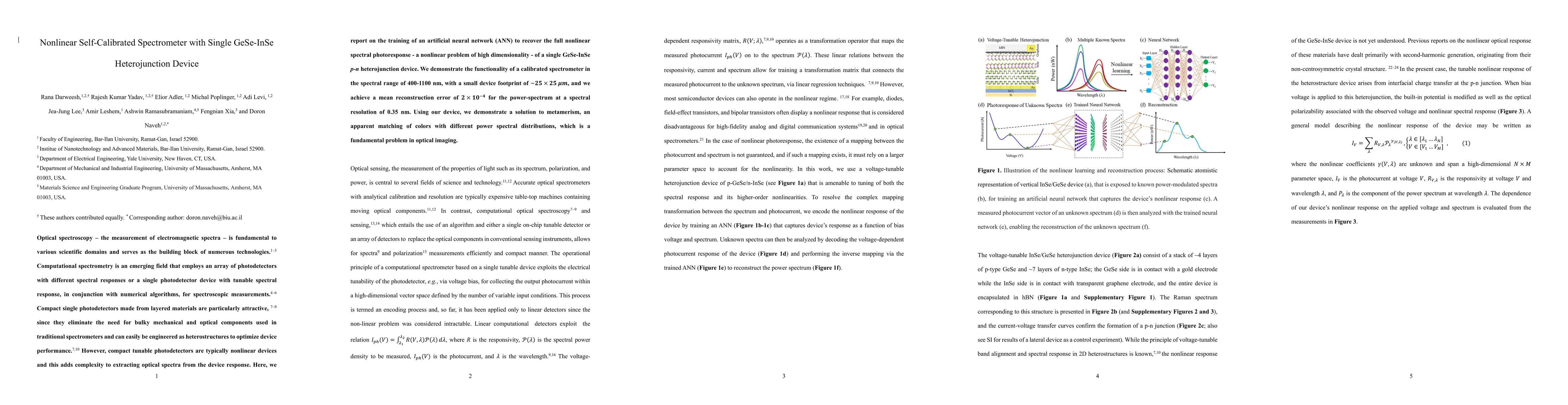 Thumbnail for Nonlinear Self-Calibrated Spectrometer with Single GeSe-InSe
  Heterojunction Device