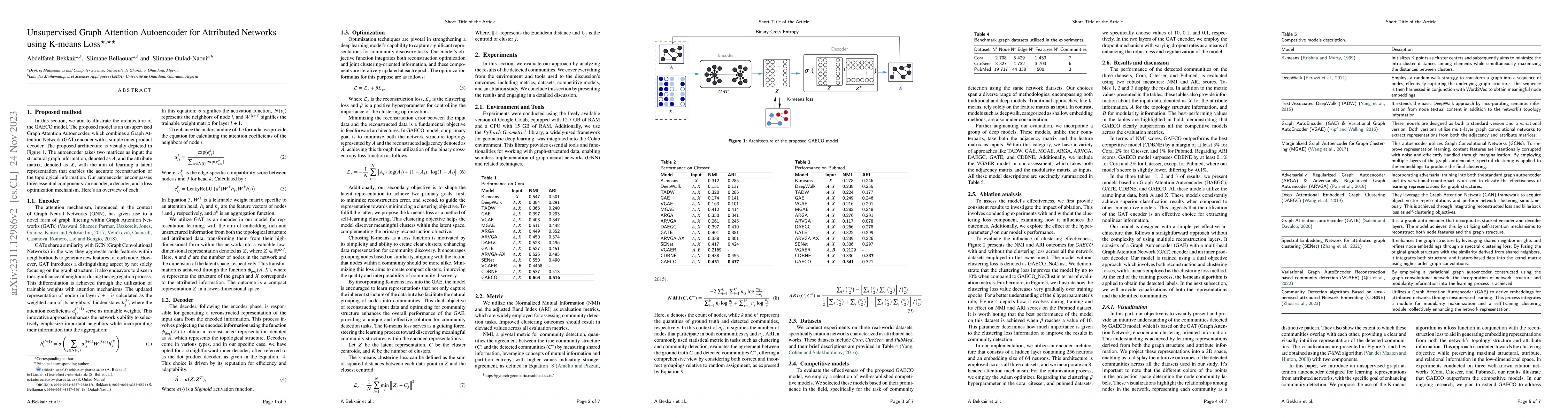 Thumbnail for Unsupervised Graph Attention Autoencoder for Attributed Networks using
  K-means Loss
