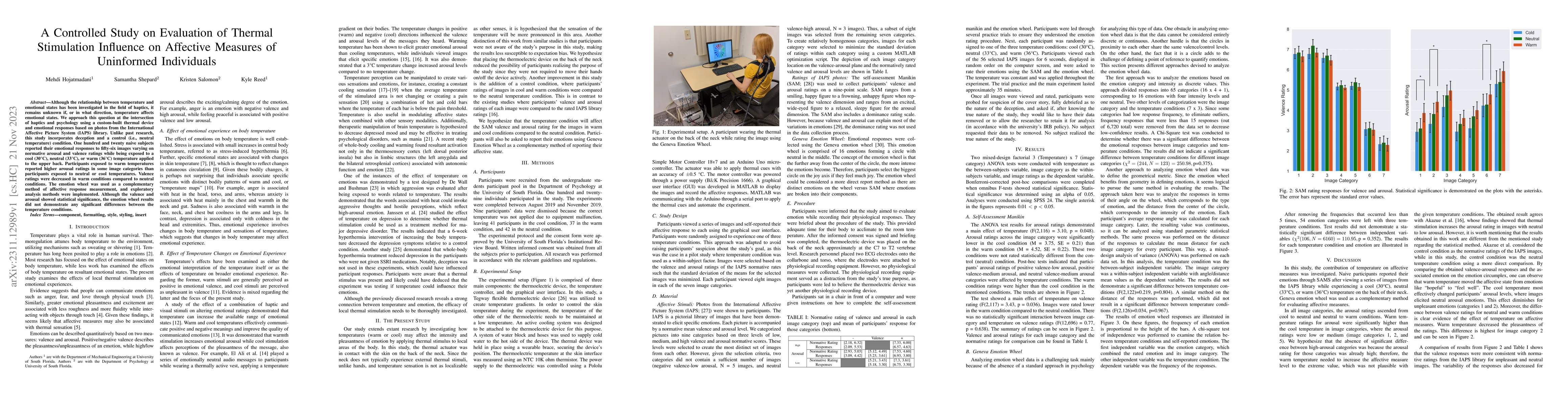 Thumbnail for A Controlled Study on Evaluation of Thermal Stimulation Influence on
  Affective Measures of Uninformed Individuals