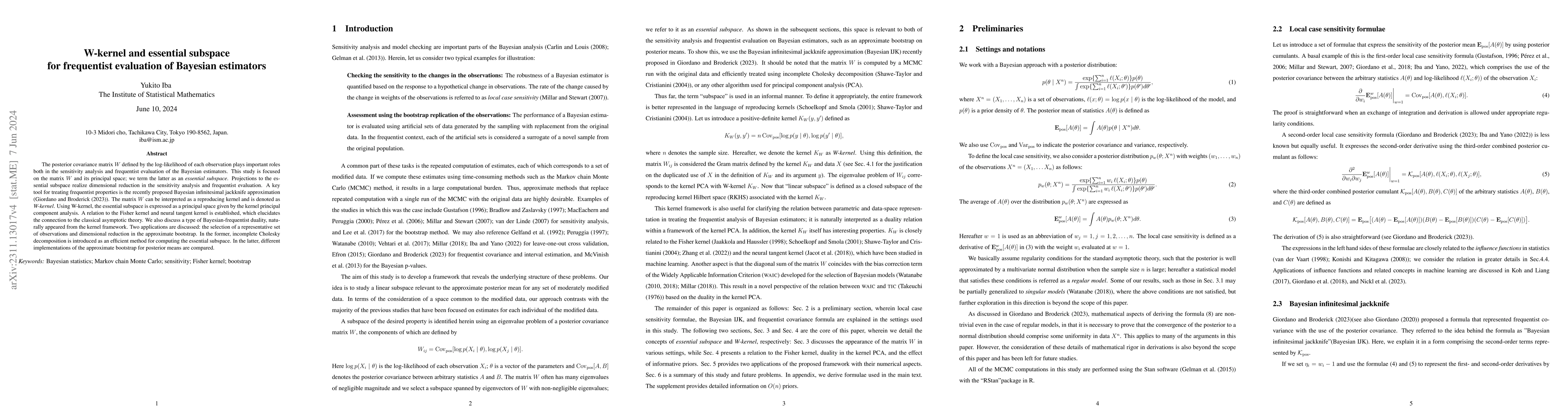 Thumbnail for W-kernel and essential subspace for frequentist evaluation of Bayesian
  estimators