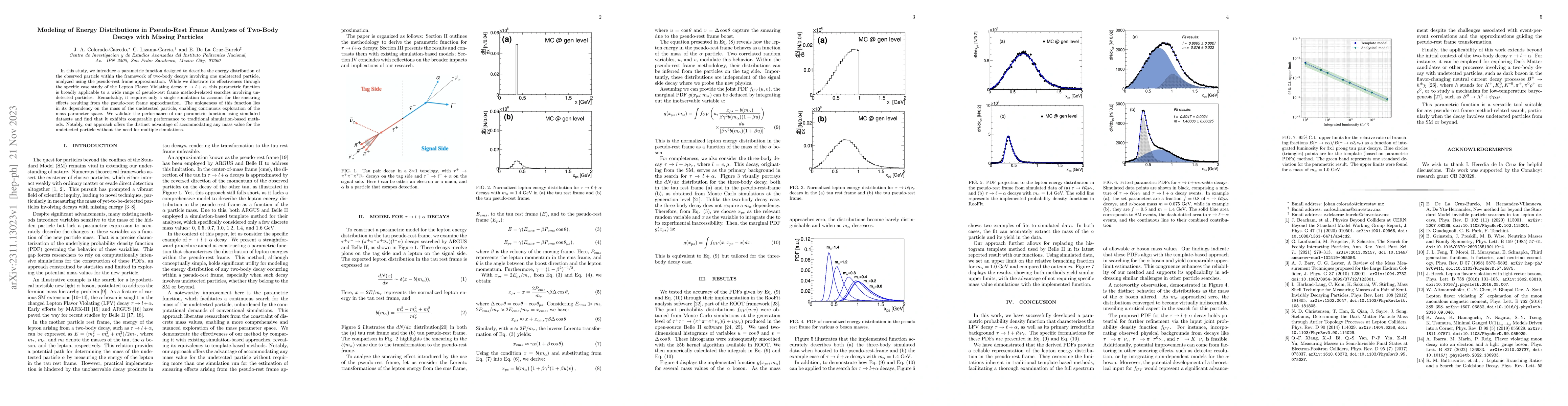 Thumbnail for Modeling of Energy Distributions in Pseudo-Rest Frame Analyses of
  Two-Body Decays with Missing Particles