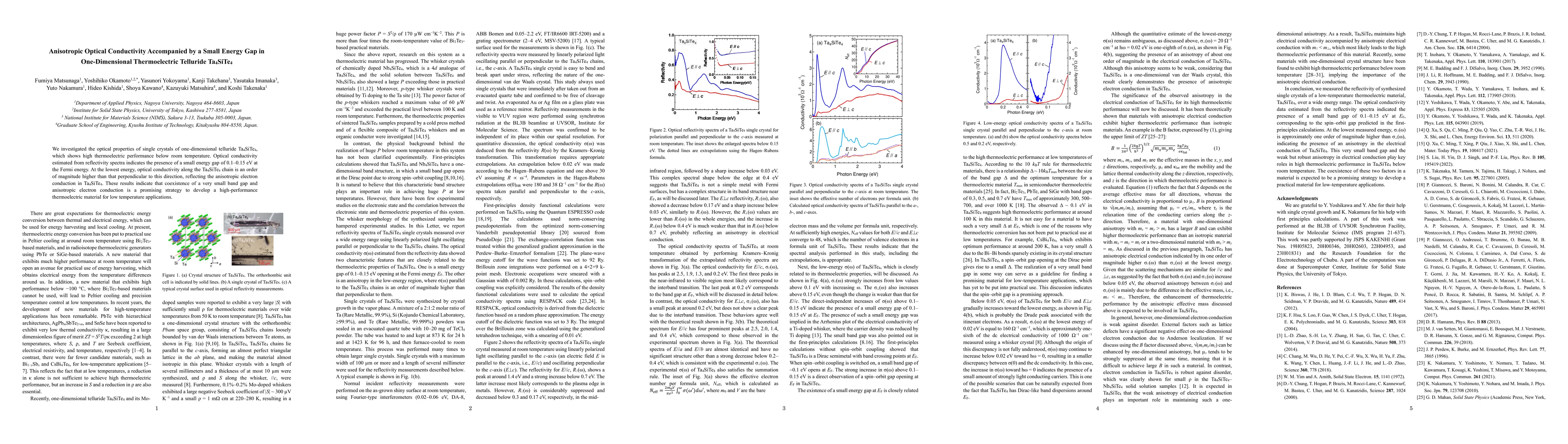 Thumbnail for Anisotropic Optical Conductivity Accompanied by a Small Energy Gap in
  One-Dimensional Thermoelectric Telluride Ta4SiTe4