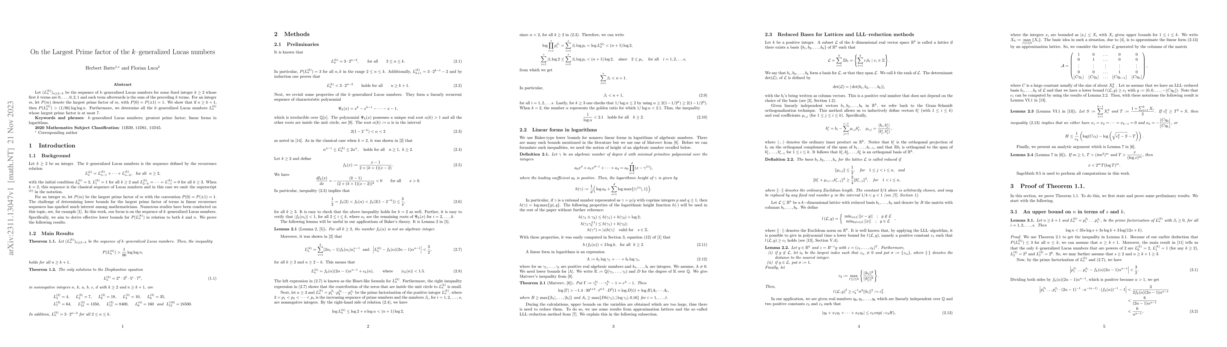 Thumbnail for On the Largest Prime factor of the k-generalized Lucas numbers