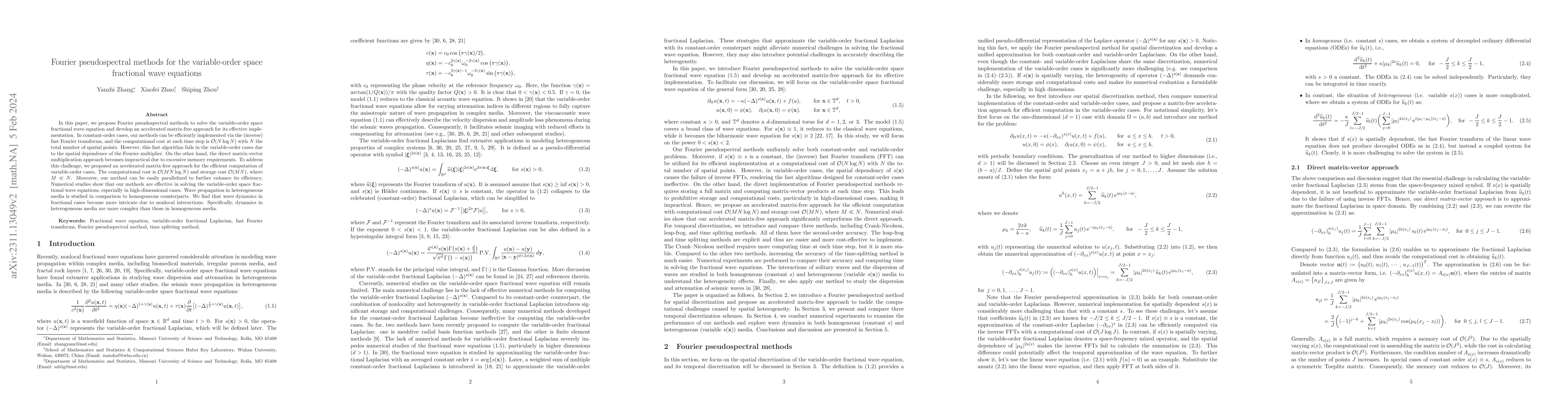 Thumbnail for Fourier pseudospectral methods for the spatial variable-order fractional
  wave equations